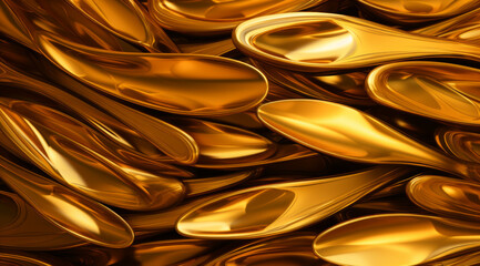 A luxurious collection of shiny gold spoons, stacked with opulent shimmer.