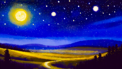 Starry night in gouache