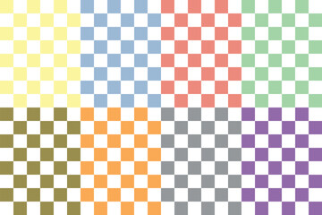 Checkered pattern background. Block pattern. Print design. Graphic design. Vector pattern. Geomatic wallpaper. Simplicity. Seamless vector. Decorative. Pastel Green, Purple, Pink and White colours.
