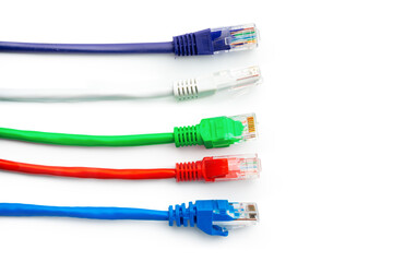 Colorful network cables switch on white background