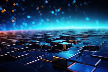 Fototapeta premium Futuristic blue hexagon background science illustration HUD components Technology concept. 3D landscape. Big data future abstract background.