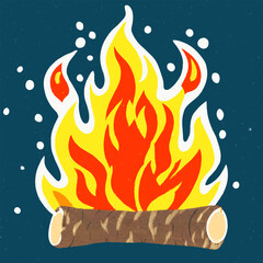 The campfire glowed with red flames. burning on log