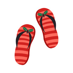 Red flip-flops on white background. Christmas vacation