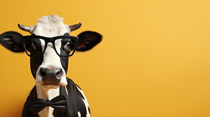 A Studio shot of Cow in glasses.