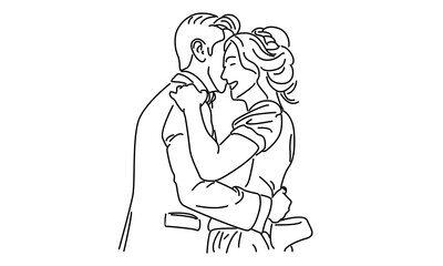 line art of happy married man and woman. Romantic young wedding couple