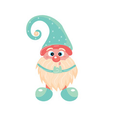 Cute New Year gnome on white background