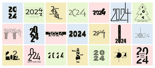 Set of figures 2024 on color background. Happy New Year