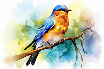 a bird in nature in watercolor art style