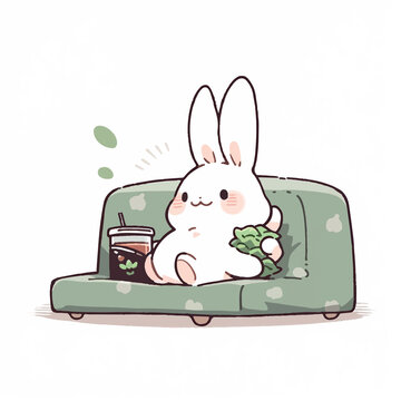 rabbit that enjoy lounging 2D Illustration