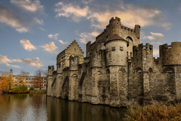 Fototapeta na wymiar Medieval Gravensteen castle in Ghent, Belgium