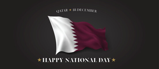 Qatar national day vector banner, greeting card. Qatari wavy flag