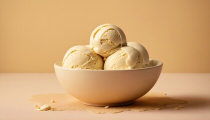 delicious ice cream in a bowl copy space beige background