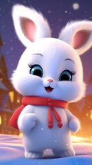 Cute cartoon bunny rabbit winter night illustration 
