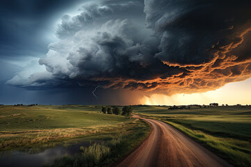 Dramatic Storm Cloud Formation Over Landscape - Generative Ai