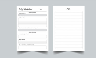 Daily Mindfulness Journal KDP Interior Printable Template  Vector illustration.