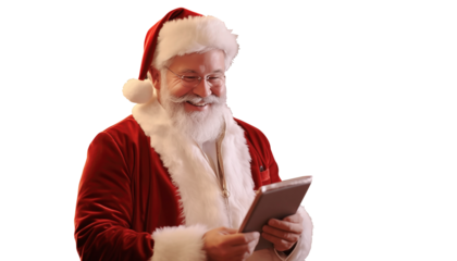santa claus with a tablet insolated