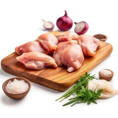 Raw Chicken Wings on Wooden Board
