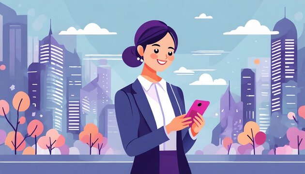 wonam with smartphone illustration