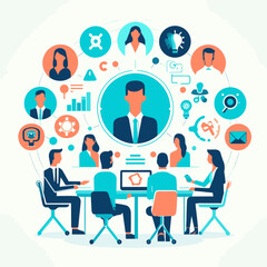 Fototapeta na wymiar Group business team video conference meeting online and business people brainstorming concept, Vector illustration