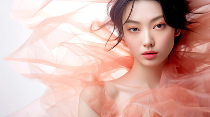 PORTRAIT OF A YOUNG AND BEAUTIFUL ASIAN WOMAN IN EVENING DRESS. legal AI
