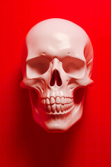 Fototapeta premium Spooky white skull on the red bloody background