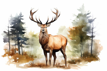 a deer in nature in watercolor art style