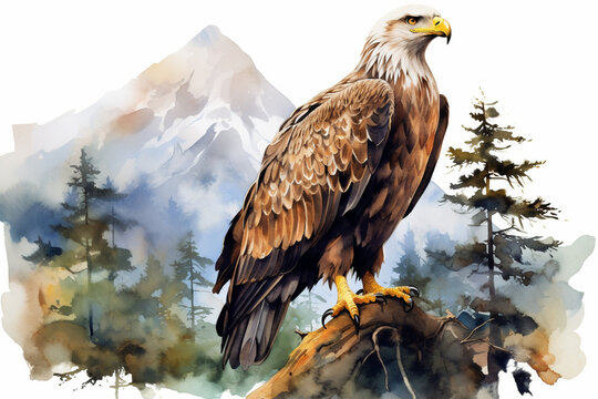 an eagle in nature in watercolor art style