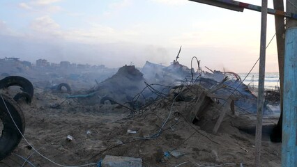 View of billowing smoke after the Israeli bombardment of the Gaza Strip, 2023 Israel–Hamas war conflict