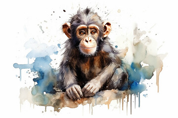a monkey in nature in watercolor art style