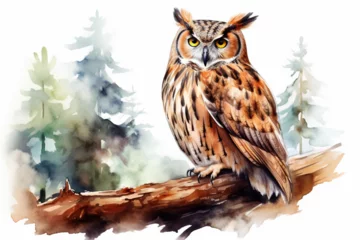 Papier Peint photo Dessins animés de hibou an owl in nature in watercolor art style