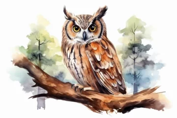 Keuken spatwand met foto an owl in nature in watercolor art style © Yoshimura