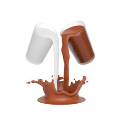 pouring milk and chocolate 3d illustration concept