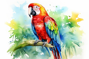 a parrot in nature in watercolor art style