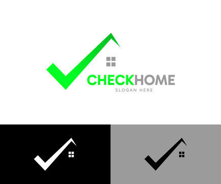 Real estate with check mark vector logo.