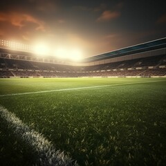 Soccer stadium, and light reflection on grass fields