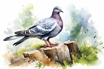 a dove in nature in watercolor art style