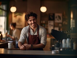 Fototapeta premium handsome barista in a trendy coffee shop