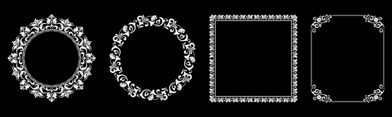 Set of decorative frames Elegant vector element for design in Eastern style, place for text. Floral black and white borders. Lace illustration for invitations and greeting cards. - obrazy, fototapety, plakaty