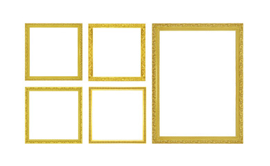 The antique gold frame on the white background