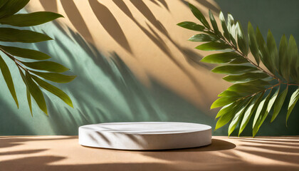 Fototapeta premium Foliage Harmony: Podium Mockup for Nature-Inspired Presentations