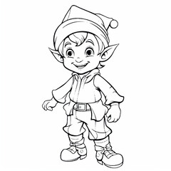 Coloring page for kids, christmas Elf, cartoon style Illustration.