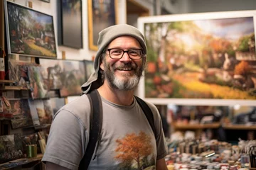 Foto op Canvas a man promoting local businesses and artists in his community © Ingenious Buddy 