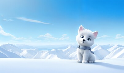 snowy mountain background cute siberian husky with copy space