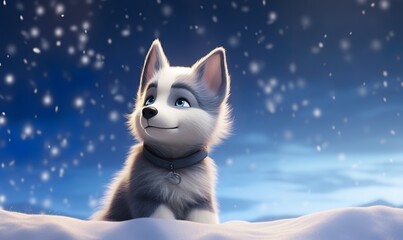 snowy mountain background cute siberian husky