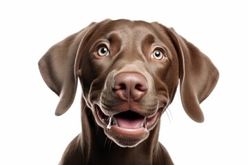 Cute playful dog pet is playing and looking at the camera. Weimaraner breed