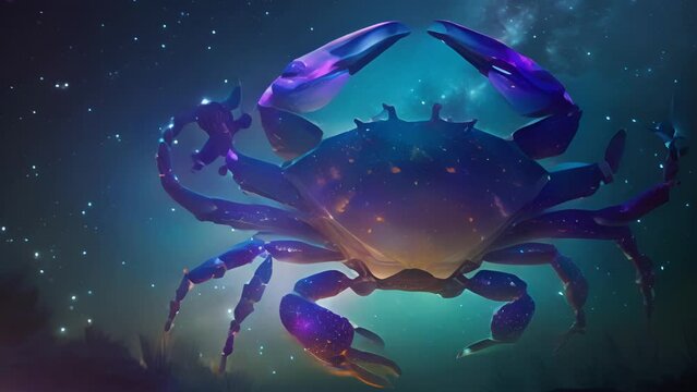 A vibrant starfilled night sky featuring a carefully placed crab symbol Zodiac Astrology concept. .