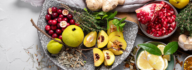 Fruits, vegetables and herbs for healthy immune system.