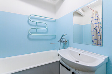 interior apartment room bathroom, sink, decorative elements, toilet