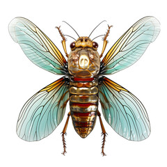 Cicada Stylized on White Isolated on Transparent or White Background, PNG