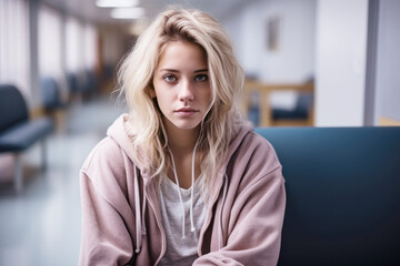 Blonde woman feeling depressed and stress, mental health concept